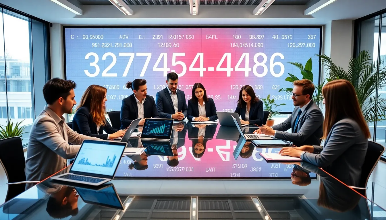 diverse team discussing data in a modern office setting.